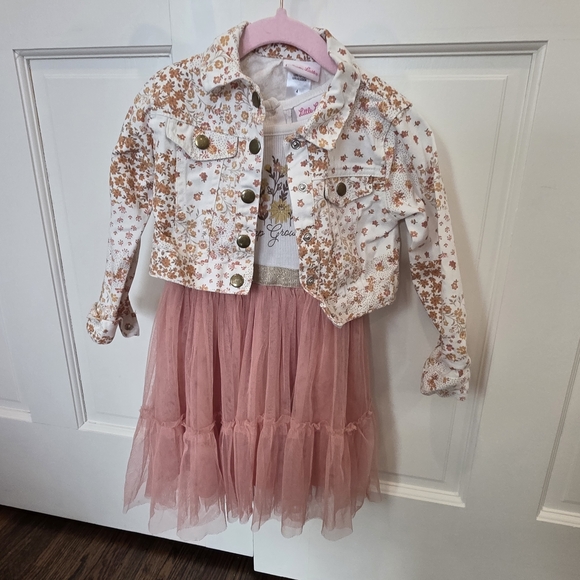 Little Lass Floral Kids Jacket with Pink Tulle Dress - Size 4T - Picture 9 of 10